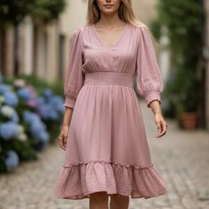 Calvin Klein Long Sleeve Ruffle Hem Dress - Dusty Mauve